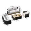 Costra 4-Piece Outdoor Rope Weave Swivel Sofa Set with Coffee Table in Black for 6