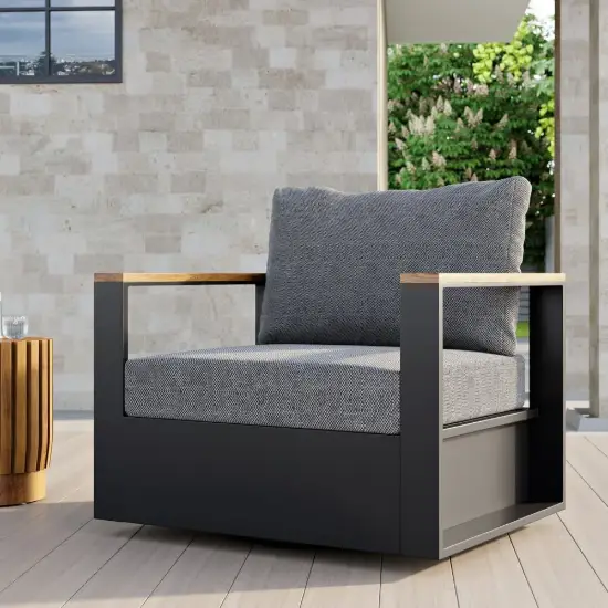 Tevara Outdoor Teak & Aluminium Swivel Lounge Chair in Grey