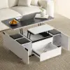 Modern Sintered Stone Lift-Top Coffee Table with Drawers – Matte Black