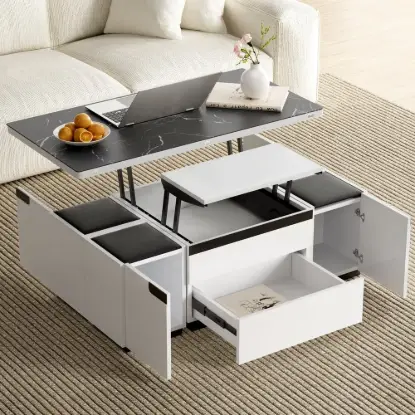 Picture of Modern Sintered Stone Lift-Top Coffee Table with Drawers – Matte Black