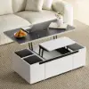 Modern Sintered Stone Lift-Top Coffee Table with Drawers – Matte Black