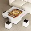 Modern Sintered Stone Lift-Top Coffee Table with Drawers – Matte Black