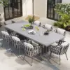 Picture of 9-Piece Outdoor Extendable Dining Set with Aluminum Table and 8 Woven Chairs in Grey