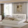 Humply Modern Queen White Leather Upholstered Bed Frame