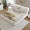 Humply Modern Queen White Leather Upholstered Bed Frame