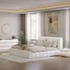 Humply Modern Queen White Leather Upholstered Bed Frame