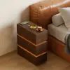 Lumio Walnut 3-Drawer Narrow LED Besidetable with Charging Station, Set of 2
