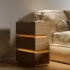 Lumio Natural 3-Drawer Narrow LED Besidetable with Charging Station, Set of 2