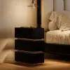 Lumio Black 3-Drawer Narrow LED Bedside Table with Charging Station