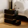 Lumio Black 3-Drawer Narrow LED Bedside Table with Charging Station