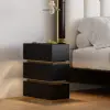 Lumio Black 3-Drawer Narrow LED Besidetable with Charging Station, Set of 2
