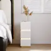 Lumio White 3-Drawer Narrow LED Besidetable with Charging Station, Set of 2