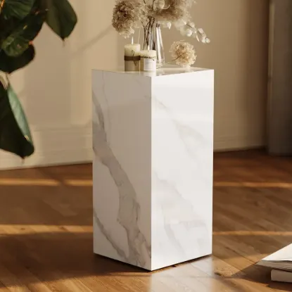 White Sintered Stone Plinth Pedestal Plant Stand & Side Table
