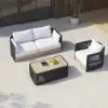 Costra 3-Piece Outdoor Rope Weave Swivel Sofa Set with Coffee Table in Black for 4