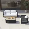 Costra 3-Piece Outdoor Rope Weave Swivel Sofa Set with Coffee Table in Black for 4