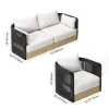 Costra 3-Piece Outdoor Rope Weave Swivel Sofa Set with Coffee Table in Black for 4