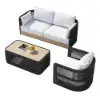 Costra 3-Piece Outdoor Rope Weave Swivel Sofa Set with Coffee Table in Black for 4