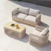 Costra 3-Piece Outdoor Rope Weave Swivel Sofa Set with Coffee Table in Ivory for 4