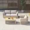 Costra 3-Piece Outdoor Rope Weave Swivel Sofa Set with Coffee Table in Ivory for 4