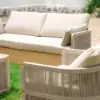 Costra 3-Piece Outdoor Rope Weave Swivel Sofa Set with Coffee Table in Ivory for 4
