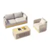 Costra 3-Piece Outdoor Rope Weave Swivel Sofa Set with Coffee Table in Ivory for 4