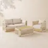 Costra 3-Piece Outdoor Rope Weave Swivel Sofa Set with Coffee Table in Ivory for 4