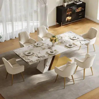 Picture of Silexa Modern 2007 mm – 2413 mm Extendable Rectangular Glossy Sintered Stone Dining Table, Seats 6–10 – AUD-H1553