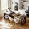 1850mm-2350mm Extendable White&Walnut Kitchen Island with Storage Kitchen Cabinet