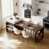 1850mm-2350mm Extendable White&Walnut Kitchen Island with Storage Kitchen Cabinet