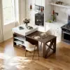 1850mm-2350mm Extendable White&Walnut Kitchen Island with Storage Kitchen Cabinet