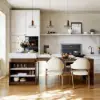 1850mm-2350mm Extendable White&Walnut Kitchen Island with Storage Kitchen Cabinet