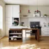 1850mm-2350mm Extendable White&Walnut Kitchen Island with Storage Kitchen Cabinet