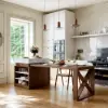1850mm-2350mm Extendable White&Walnut Kitchen Island with Storage Kitchen Cabinet