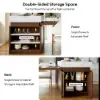 1850mm-2350mm Extendable White&Walnut Kitchen Island with Storage Kitchen Cabinet