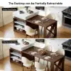 1850mm-2350mm Extendable White&Walnut Kitchen Island with Storage Kitchen Cabinet
