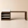 1850mm-2350mm Extendable White&Walnut Kitchen Island with Storage Kitchen Cabinet