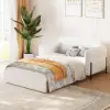 135 cm 1-Seater White Corduroy Convertible Sleeper Sofa with Storage & Pillows – AUD-H1559