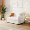 135 cm 1-Seater White Corduroy Convertible Sleeper Sofa with Storage & Pillows – AUD-H1559