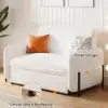135 cm 1-Seater White Corduroy Convertible Sleeper Sofa with Storage & Pillows – AUD-H1559