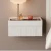 Floating White Nightstand with Glass Top & Jewelry Storage Bedside Table Set of 2