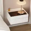Flutura Modern Floating White Bedside Table with Glass Top & Jewellery Storage