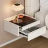 Flutura Modern Floating White Bedside Table with Glass Top & Jewellery Storage