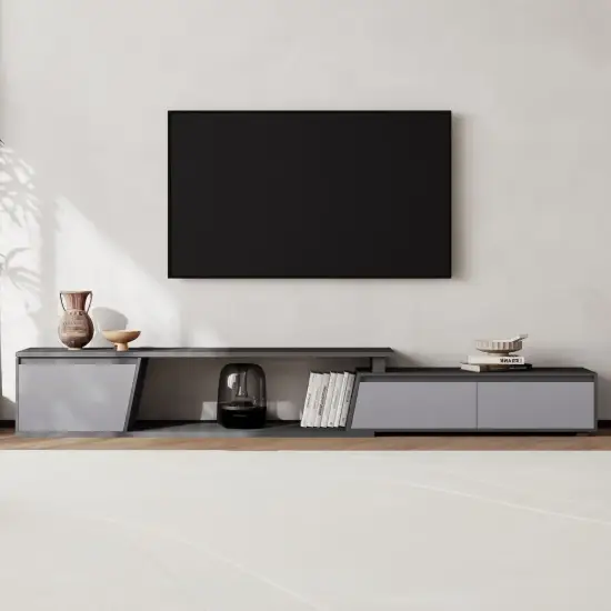 Fero 180 - 280 cm Extendable TV Unit with 3 Drawers – Engineered Wood – Gray Reversible Stand