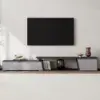 Fero 180 - 280 cm Extendable TV Unit with 3 Drawers – Engineered Wood – Gray Reversible Stand