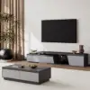 Fero 180 - 280 cm Extendable TV Unit with 3 Drawers – Engineered Wood – Gray Reversible Stand