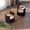 Black Round Leather Bedside Table with Sintered Stone Glass Top