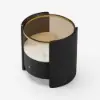 Black Round Leather Bedside Table with Sintered Stone Glass Top