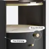 Black Round Leather Bedside Table with Sintered Stone Glass Top