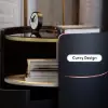 Black Round Leather Bedside Table with Sintered Stone Glass Top