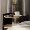 Black Round Leather Nightstand with Sintered Stone Glass Top, Set of 2